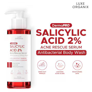 Luxe Organix Dermapro Salicylic Acid 2% Acne Rescue Serum Antibacterial Body Wash 500Ml