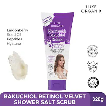 LUXE ORGANIX LUXE ORGANIX Niacinamide + Bakuchiol Retinol Velvet Shower Salt Scrub 320g