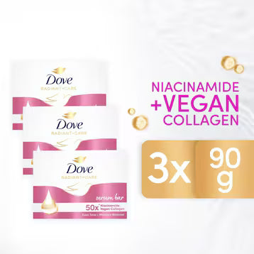 Dove Radiant+Care Serum Bar Triples 50x Niacinamide + Vegan Collagen 90G 3x