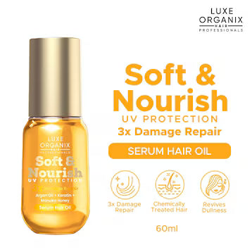 LUXE ORGANIX Soft & Nourish Serum Hair Oil Argan Oil + Keratin + Manuka Honey Damage Repair 60ml