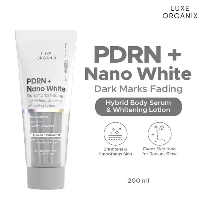 LUXE ORGANIX PDRN Plus Nano White Dark Marks Fading Hybrid Body Serum And Whitening Lotion 200ml