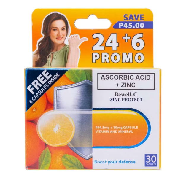 BEWELL C Zinc Protect (Ascorbic Acid + Zinc) 24+6 Capsules Promo Pack