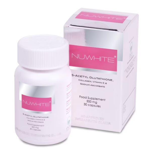 NUWHITE S-Acetyl Glutathione with Marine Collagen Sodium Ascorbate and Vitamin E Food Supplement 30 Capsules