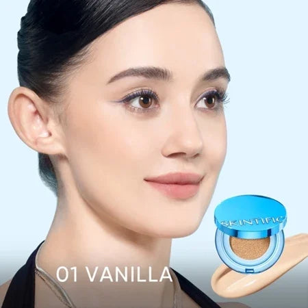 SKINTIFIC Cover All Perfect Matte Cushion High Coverage Poreless Flawless Powder Foundation-(01 VANILLA)