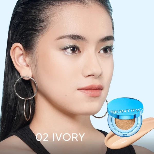 SKINTIFIC Cover all Perfect stay Velvet Matte Cushion High Coverage Poreless Flawless Foundation 11g-)02 IVORY)