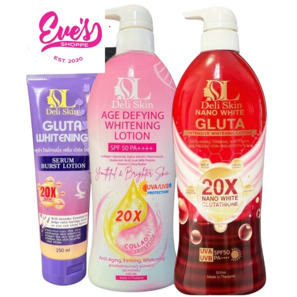 DELI SKIN Lotions Glutha whitening Night 250ml /Age Defying whitening 500ml /Nano white Gluta Lotion 500ml