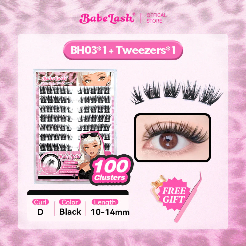 BABELASH New Version 3.0 Black Adhesive Strips 80-120 Clusters Glue-Free eyelashes 10-14mm-BH03