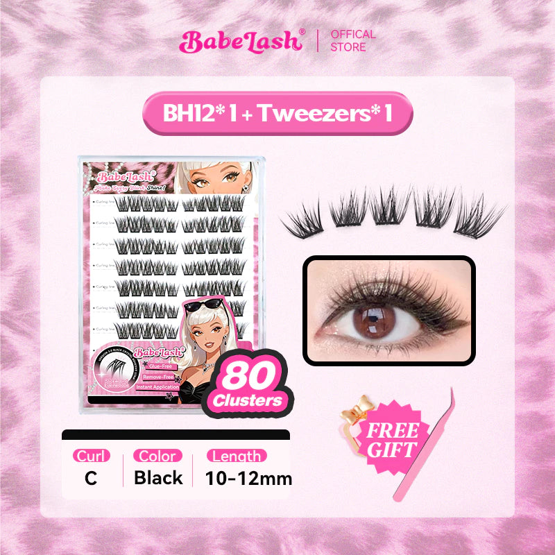 BABELASH New Version 3.0 Black Adhesive Strips 80-120 Clusters Glue-Free eyelashes 10-14mm-BH12