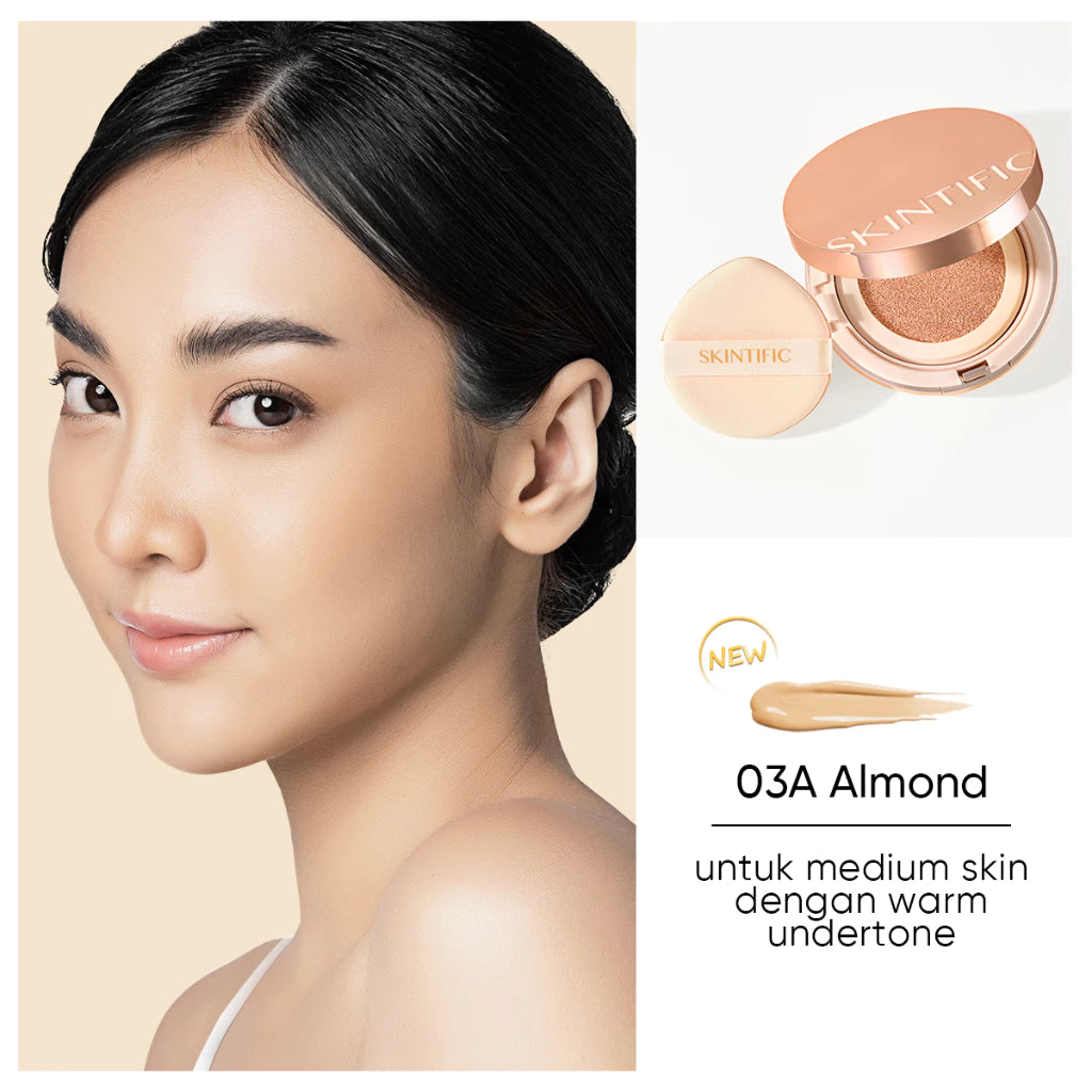 SKINTIFIC Cover All Perfect Cushion Powder Foundation Concealer Oil Control 12H Long Lasting-(03A ALMOND)