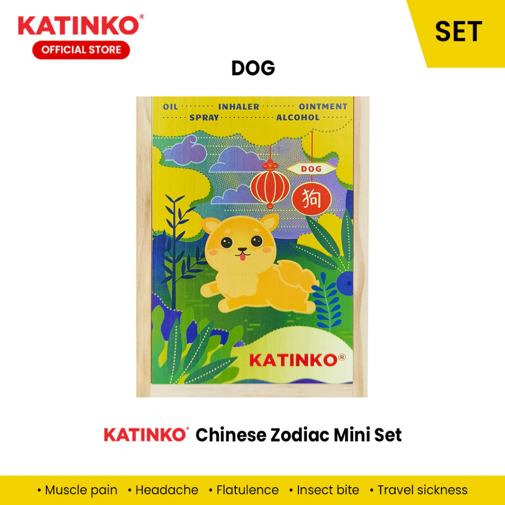 Katinko Chinese Zodiac Mini Set - Oil Liniment 10ml, Ointment 10g and Nasal Decongestant-(DOG)
