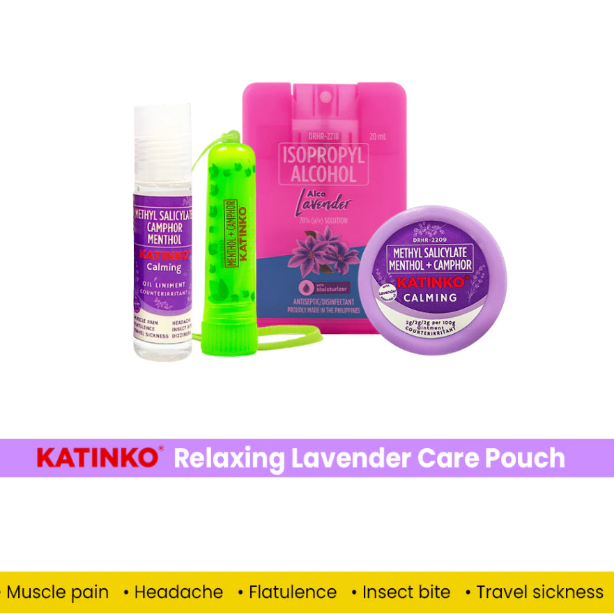 KATINKO Relaxing Lavender Care Pouch (Lavender Oil Liniment, Oinment, AlcoLavender and Inhaler)