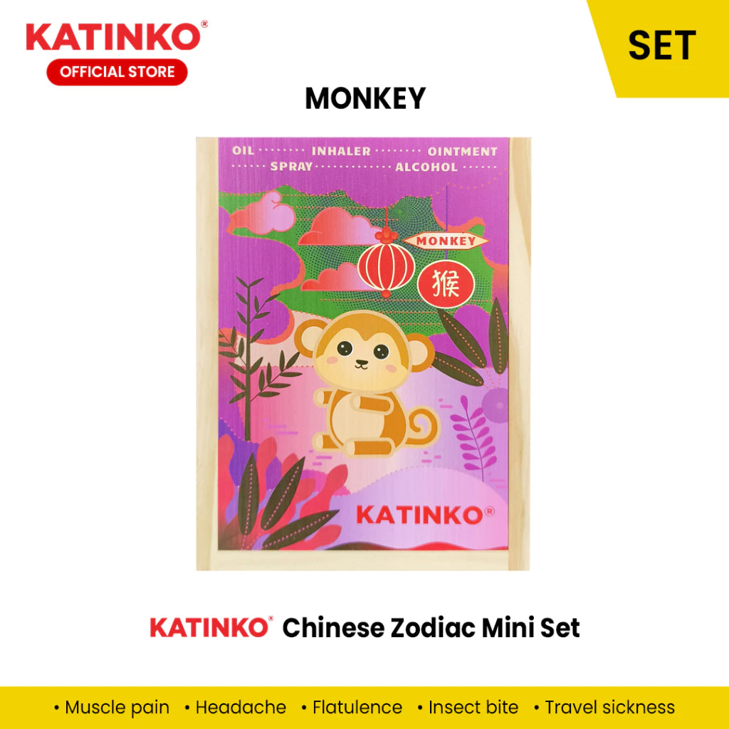 Katinko Chinese Zodiac Mini Set - Oil Liniment 10ml, Ointment 10g and Nasal Decongestant- (MONKEY)