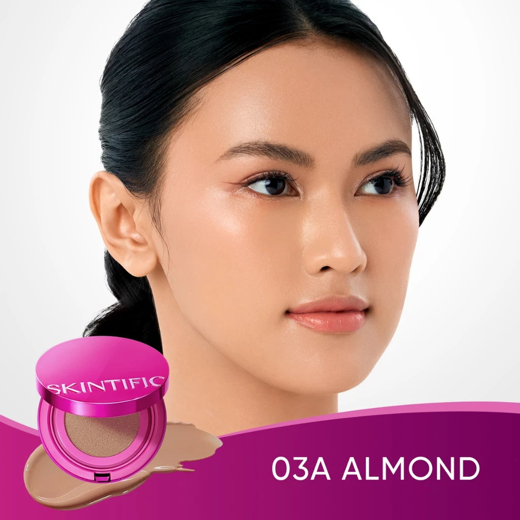 SKINTIFIC Cover Glow Perfect Pink Cushion Foundation Full Coverage Glowing Finish Lightweight Makeup-(03A ALMOND)