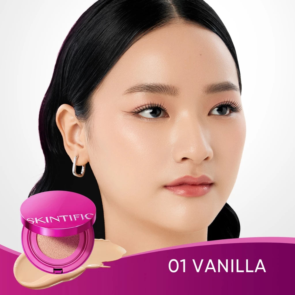 SKINTIFIC Cover Glow Perfect Pink Cushion Foundation Full Coverage Glowing Finish Lightweight Makeup-(01 VANILLA)