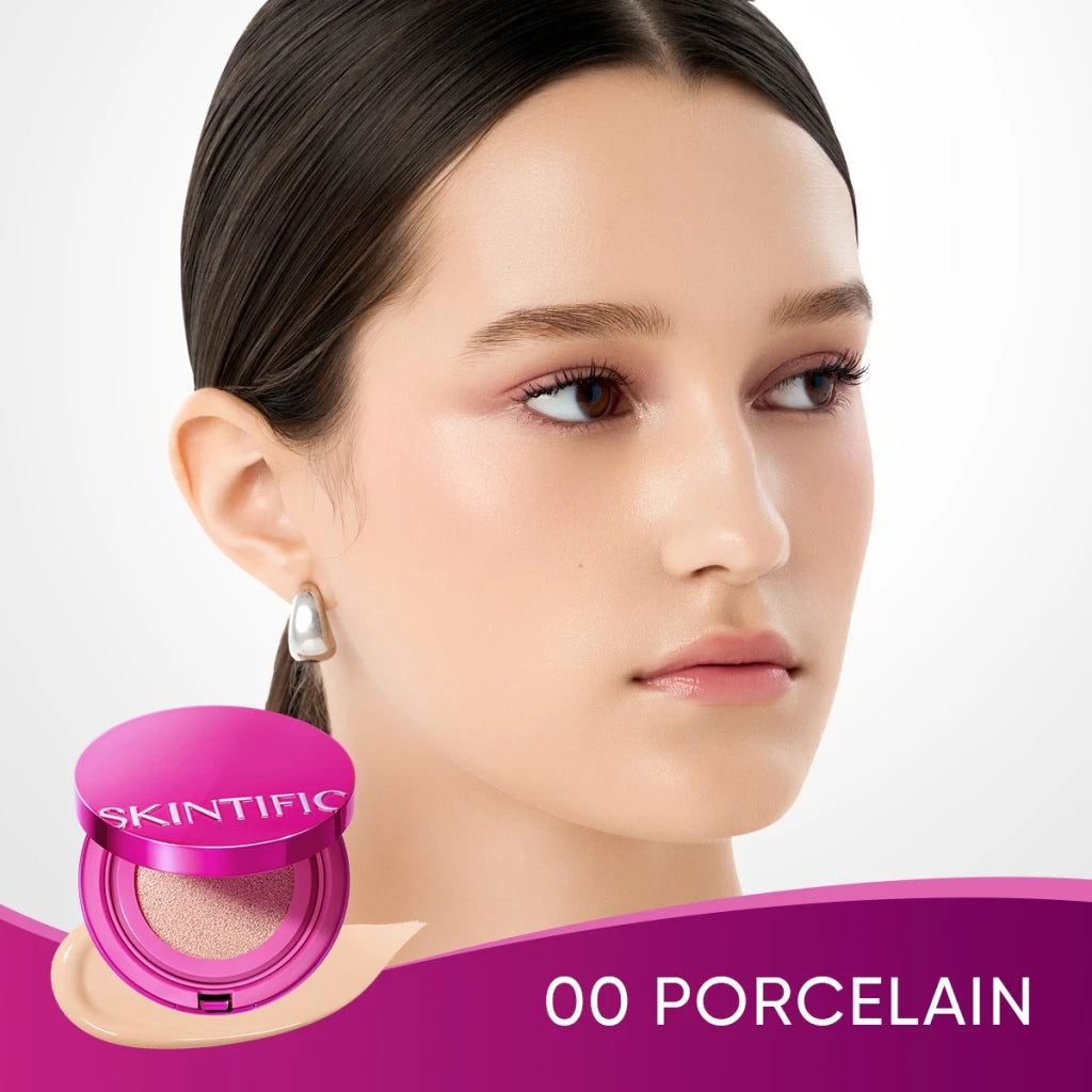 SKINTIFIC Cover Glow Perfect Pink Cushion Foundation Full Coverage Glowing Finish Lightweight Makeup-(00 PORCELAIN)