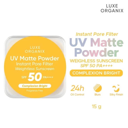 LUXE ORGANIX UV Matte Powder Instant Pore Filter Weightless Sunscreen Complexion Bright 15g