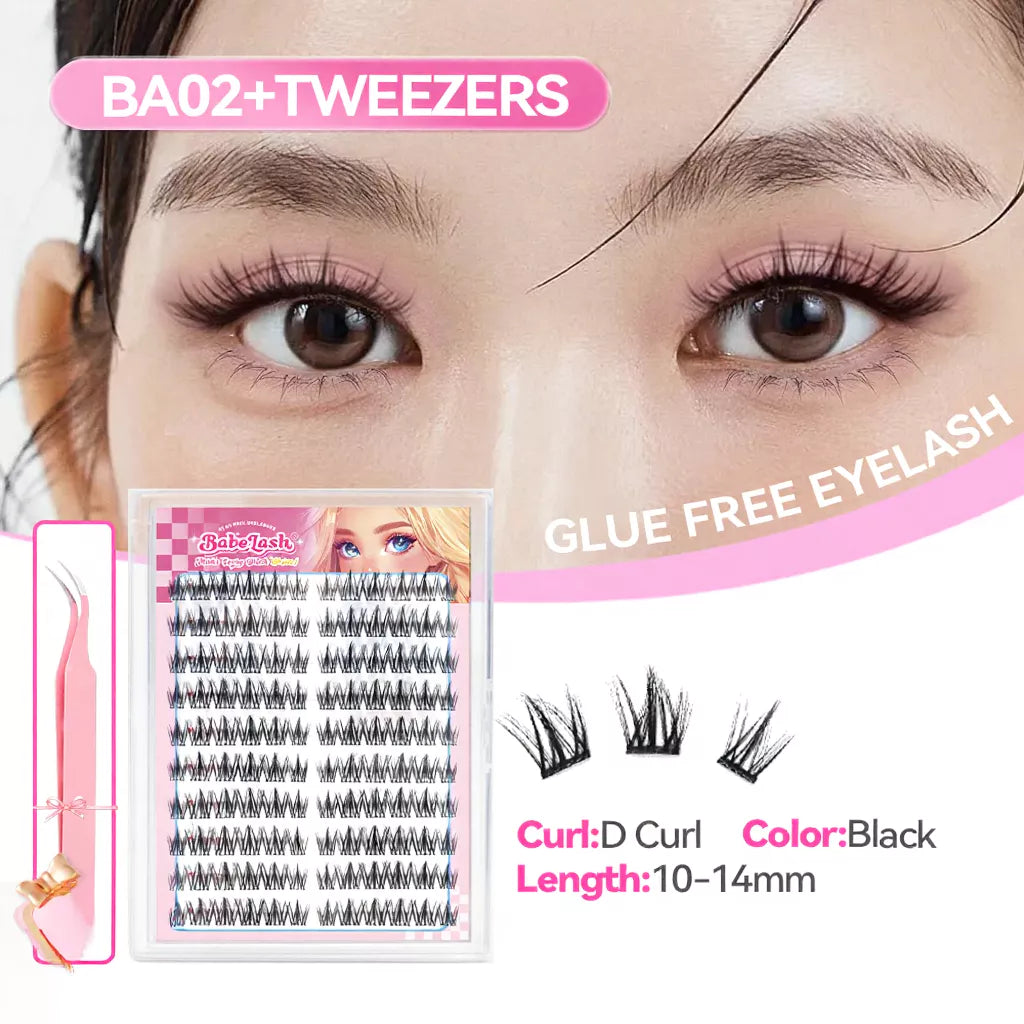 BABELASH 100-160 Cluster Self-Adhesive Lashes-Upgraded softer Glue Free D Curl -(BA02)