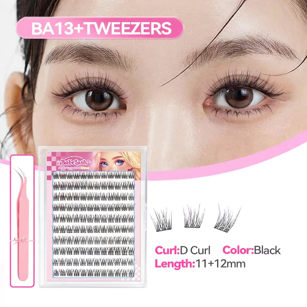 Babelash 100-160 Cluster Self-Adhesive Lashes - Upgraded Softer, Glue-Free D Curl for Natural Look-(BA13)